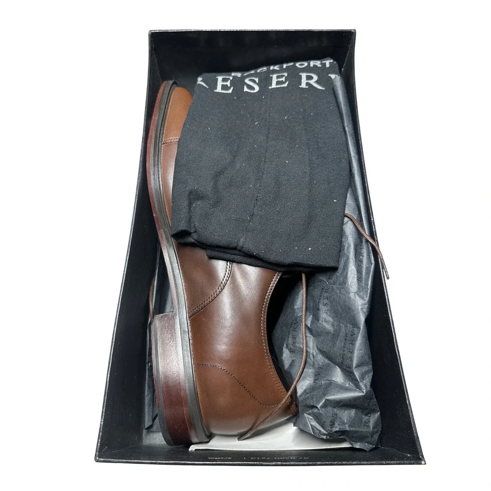 Rockport Reserve Winsford Mens 13 Tan Burnished Leather Cap Toe Oxfords‎ NWT